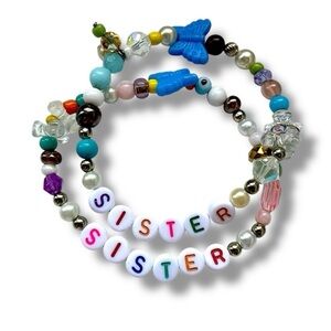 Set of 2 Colorful Beaded Sister Vintage Recycled Beaded Friendship Bracelets